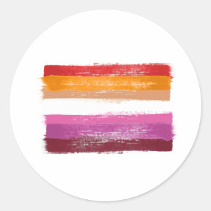 PEGATINA REDONDA BANDERA DE ORGULLO LESBIANA PINTADA RAYAS DE PUEST