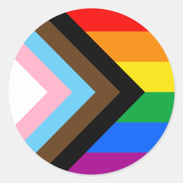 Pegatina Redonda Bandera de Orgullo Progresista LGBTQ+ (Anverso)