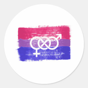 PEGATINA REDONDA BANDERA DE ORGULLO SÍMBOLO BISEXUAL PINTADA
