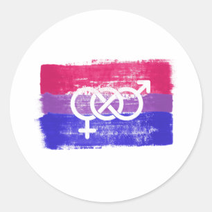 PEGATINA REDONDA BANDERA DE ORGULLO SÍMBOLO BISEXUAL PINTADA