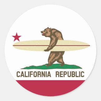Pegatina Redonda Bandera de oso para surfistas de California