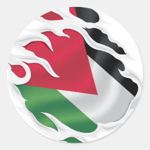 Pegatina Redonda Bandera de Palestina Desgarrada