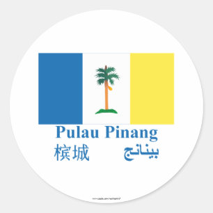 Pegatina Redonda Bandera de Penang con nombre