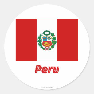 Pegatina Redonda Bandera de Perú con nombre