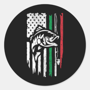 Pegatina Redonda Bandera de pesca italiana americana para pescador
