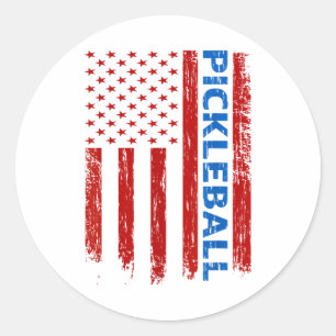 Pegatina Redonda Bandera de Pickleball - Jugando Paddleball Pickleb
