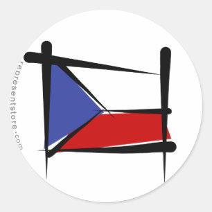 Pegatina Redonda Bandera de pincel de la República Checa