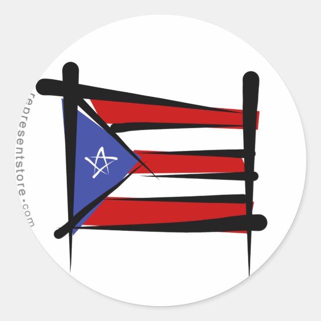 Pegatina Redonda Bandera de pincel de Puerto Rico (Anverso)