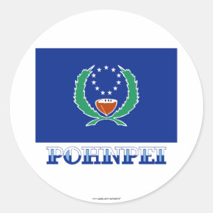 Pegatina Redonda Bandera de Pohnpei, con nombre
