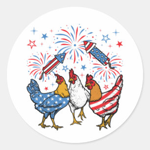 Pegatina Redonda Bandera de pollo de Estados Unidos Patriótica 4 de