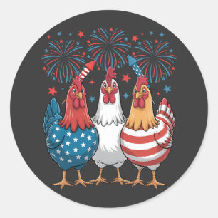 Pegatina Redonda Bandera de pollo de Estados Unidos Patriótica 4 de