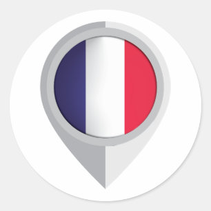 Pegatina Redonda Bandera de posición del pin de Francia