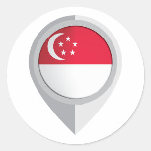 Pegatina Redonda Bandera de posición del pin de Singapur