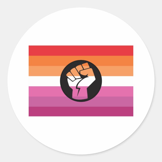 Pegatina Redonda Bandera de protesta lésbica (Anverso)