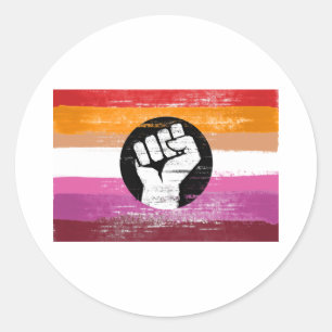 Pegatina Redonda Bandera de protesta pintada lesbiana