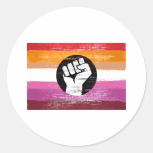 Pegatina Redonda Bandera de protesta pintada lesbiana