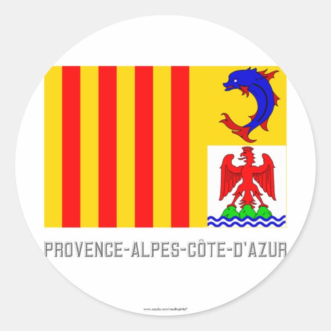 Pegatina Redonda Bandera de Provence-Alpes-Côte-d'Azur con nombre (Anverso)