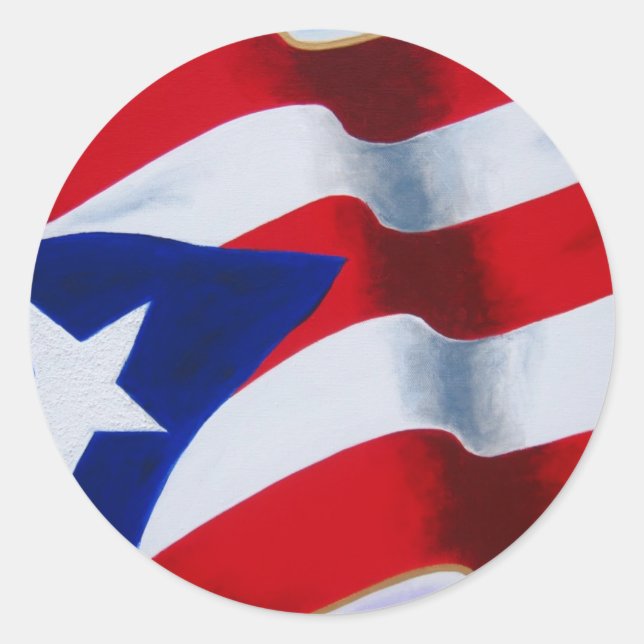 Pegatina Redonda Bandera de Puerto Rico (Anverso)