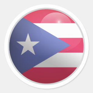 Pegatina Redonda Bandera de Puerto Rico con círculo brillante