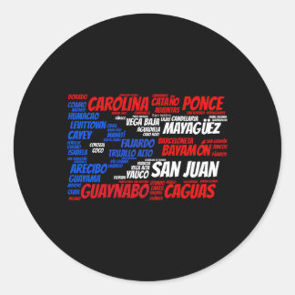 Pegatina Redonda Bandera de Puerto Rico con nombre de ciudad palabr