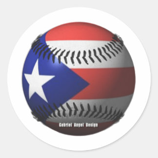 Pegatina Redonda Bandera de Puerto Rico cubriendo el béisbol