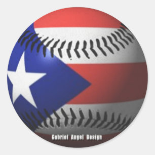 Pegatina Redonda Bandera de Puerto Rico cubriendo el béisbol