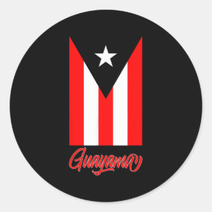 Pegatina Redonda Bandera de Puerto Rico en Ciudad Guayama