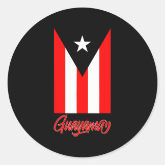 Pegatina Redonda Bandera de Puerto Rico en Ciudad Guayama