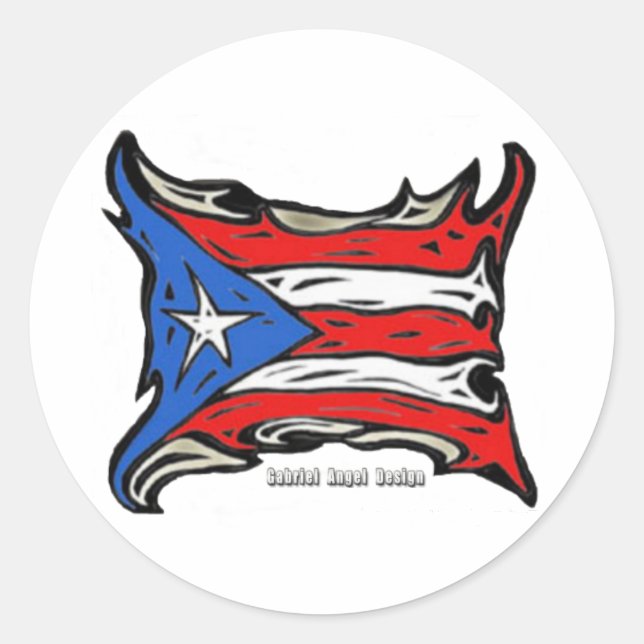 Pegatina Redonda Bandera de Puerto Rico en el reggaetón (Anverso)