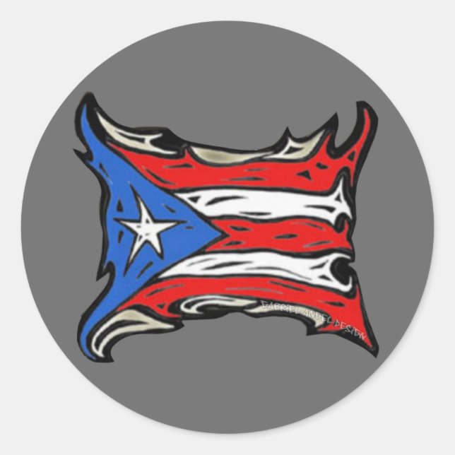Pegatina Redonda Bandera de Puerto Rico en el reggaetón (Anverso)