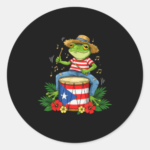 Pegatina Redonda Bandera de Puerto Rico Rana Coqui Puerto Rico Hisp