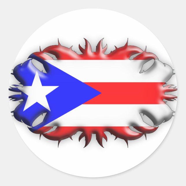Pegatina Redonda Bandera de Puerto Rico - Tribal (Anverso)