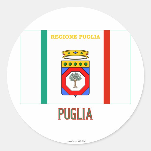 Pegatina Redonda Bandera de Puglia con nombre (Anverso)