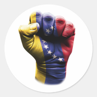 Pegatina Redonda Bandera de Puño de Venezuela