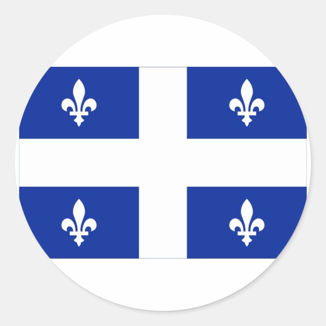 Pegatina Redonda Bandera de Quebec, Canadá (Anverso)