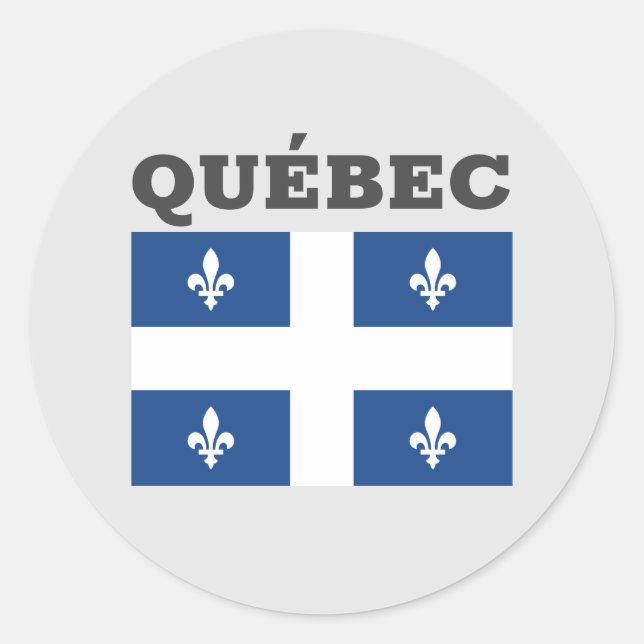 Pegatina Redonda Bandera de Quebec, Canadá (Anverso)