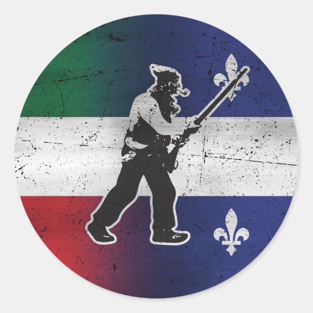 Pegatina Redonda Bandera de Quebec y patriota Henri Julien erosiona (Anverso)