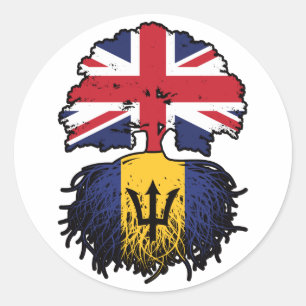 Pegatina Redonda Bandera de raíces británicas de árboles británicos