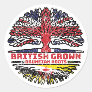 Pegatina Redonda Bandera de raíces de árbol británico en Brunéi
