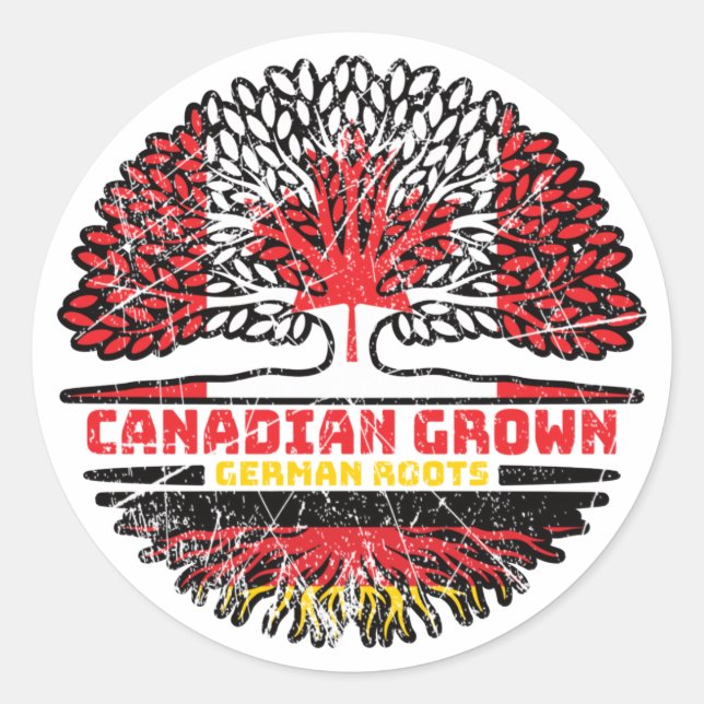 Pegatina Redonda Bandera de raíces de árbol canadiense de Alemania  (Anverso)
