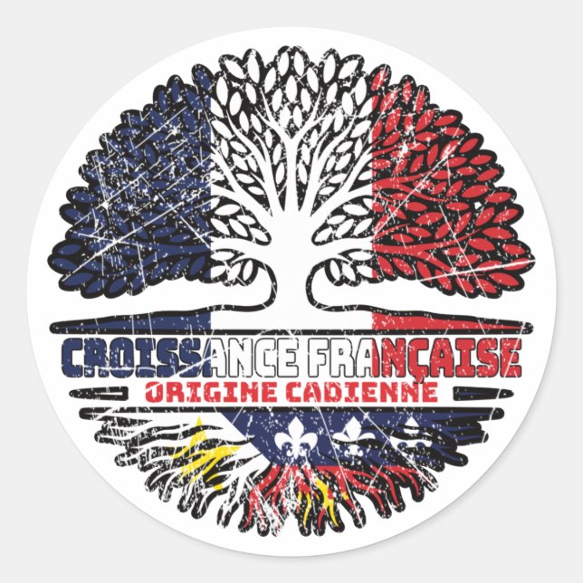 Pegatina Redonda Bandera de raíces de árbol francés cajún francés c (Anverso)