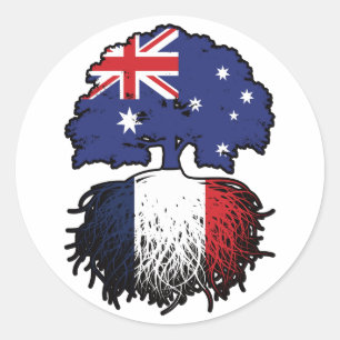 Pegatina Redonda Bandera de raíces de árbol franco-australiano en A