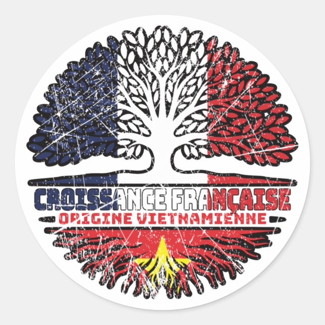 Pegatina Redonda Bandera de raíces de árbol franco vietnamita de Vi (Anverso)
