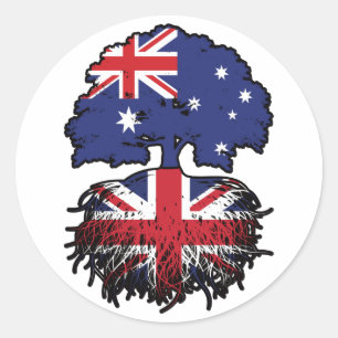 Pegatina Redonda Bandera de raíces de árboles australianos británic