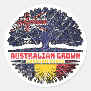 Pegatina Redonda Bandera de raíces de árboles australianos chadiano