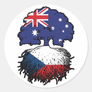 Pegatina Redonda Bandera de raíces de árboles australianos checos