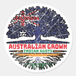 Pegatina Redonda Bandera de raíces de árboles australianos de la In