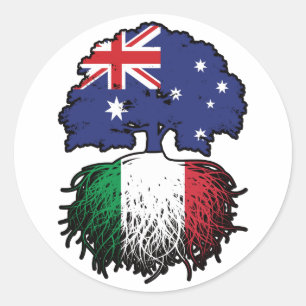 Pegatina Redonda Bandera de raíces de árboles australianos italiano