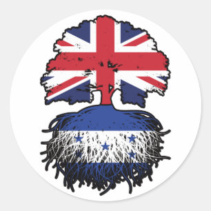 Pegatina Redonda Bandera de raíces de árboles británicos hondureños