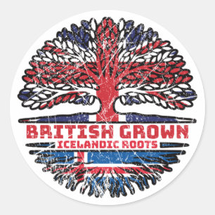 Pegatina Redonda Bandera de raíces de árboles británicos islandeses